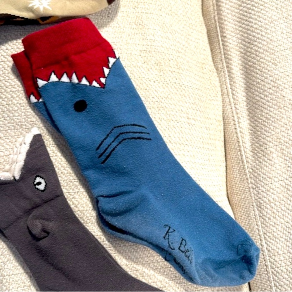 🦈 Themed Crew Socks - Blue & Red Sharks - Men’s M - up to size 11; Wm’s 8.5-11